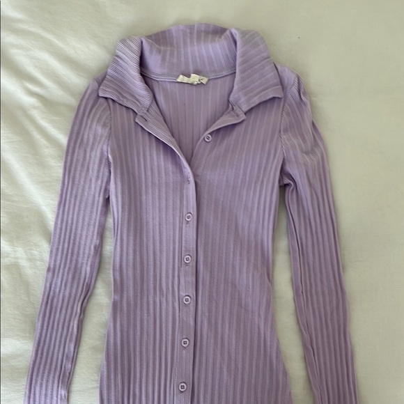 Lavender Ribbed Button-Up Dress - Picture 2 of 3